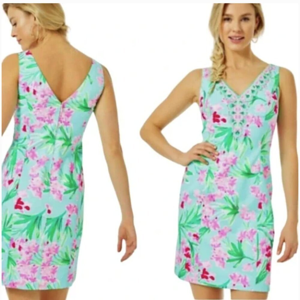 Lilly Pulitzer Veya Aqua Al Fresco Isn't She Lovely Engineer Stretch Dress 14